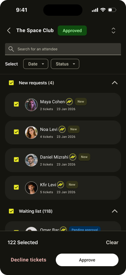 Nightly organizer app: Attendee list